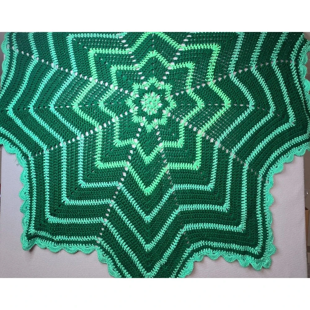Vintage Handmade Crochet Afghan Big Star Throw Retro Boho Cottage‎ Core Granny
